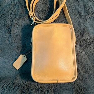 Vintage Coach Yellow Leather Crossbody Camera Bag with Long Strap